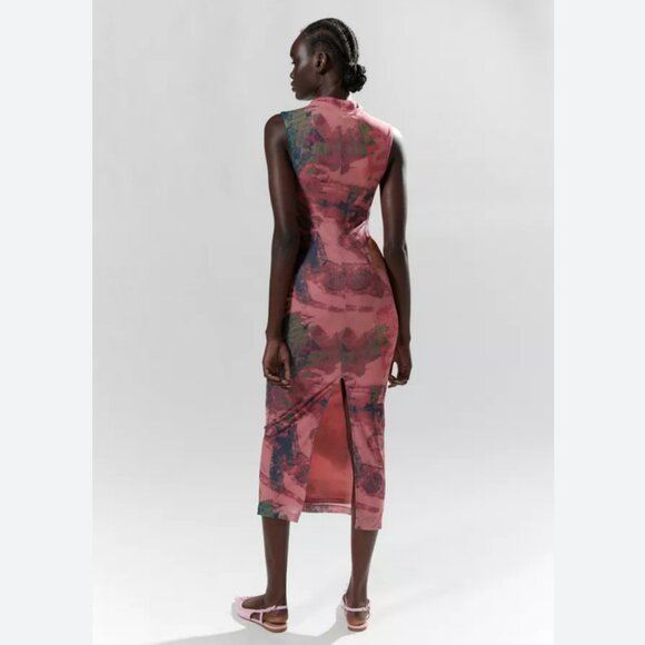 Urban Outfitters Pink Graphic Mesh Midi Dress  - Size Medium - Picture 3 of 5